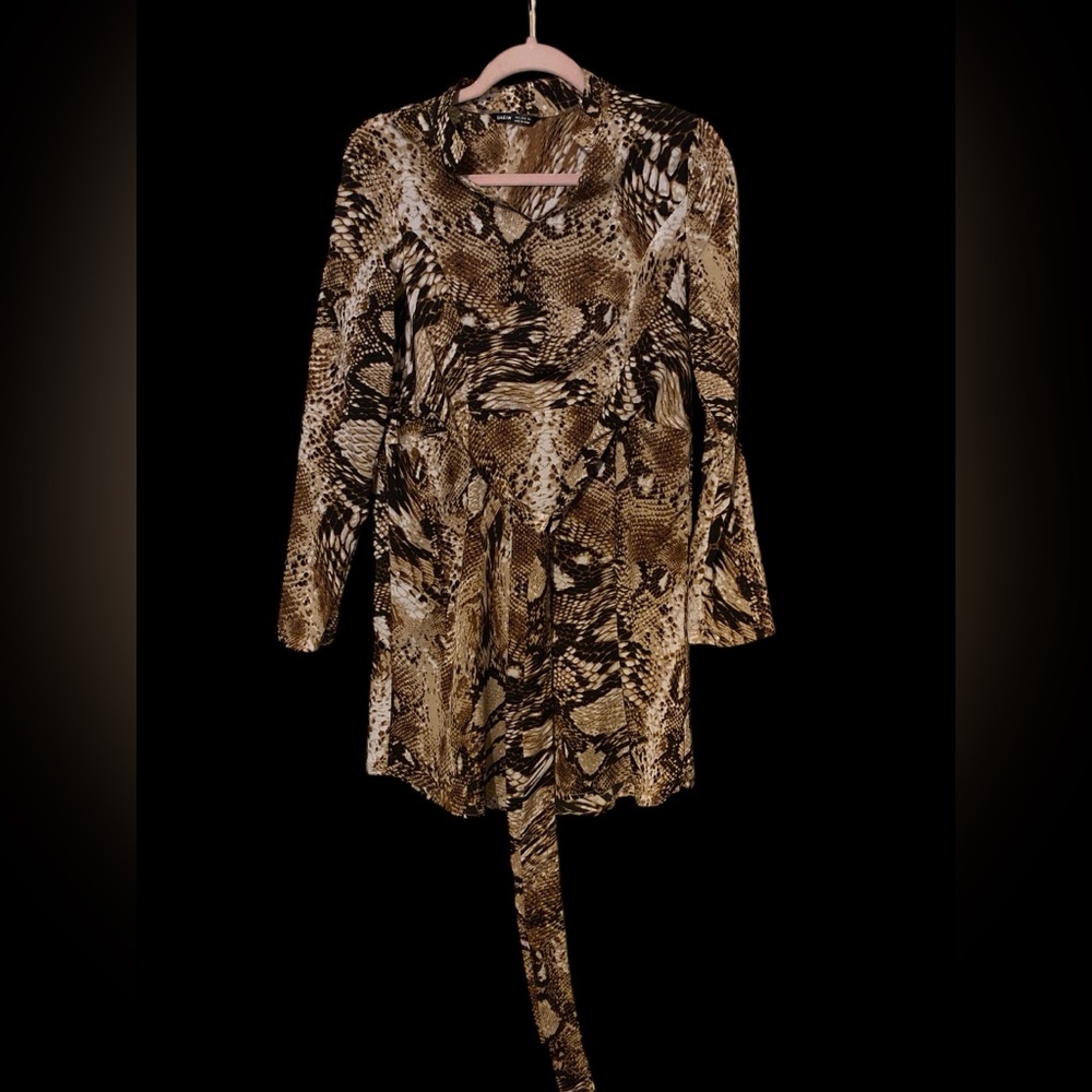 SHEIN Brown Snake Print Long Sleeve Dress